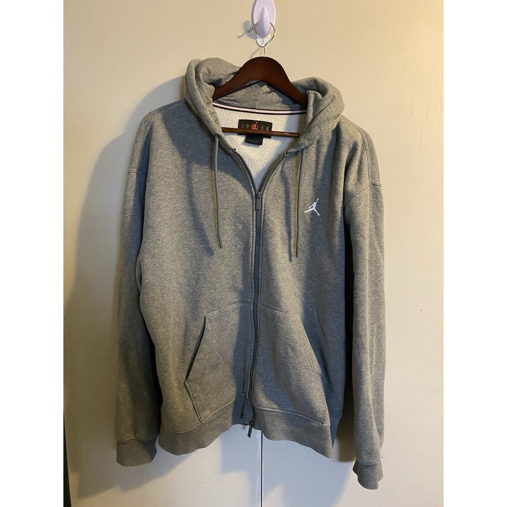 Nike Air Jordan Brooklyn Fleece Full Zip Hoodie Grey Heather White Jumpman Men L